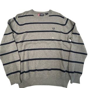 Chaps Ralph Lauren Men's Crewneck Sweater in Gray and Navy Stripes Large New